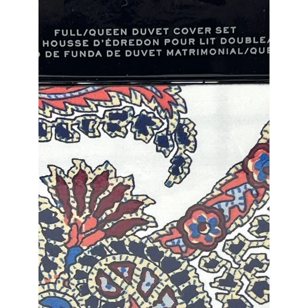Ralph Lauren Carter Paisley Full Queen Duvet Cover Set Navy Sateen Reversible